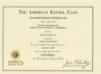 AKC American Champion certificate for Kohlein&#x27;s Franchesca